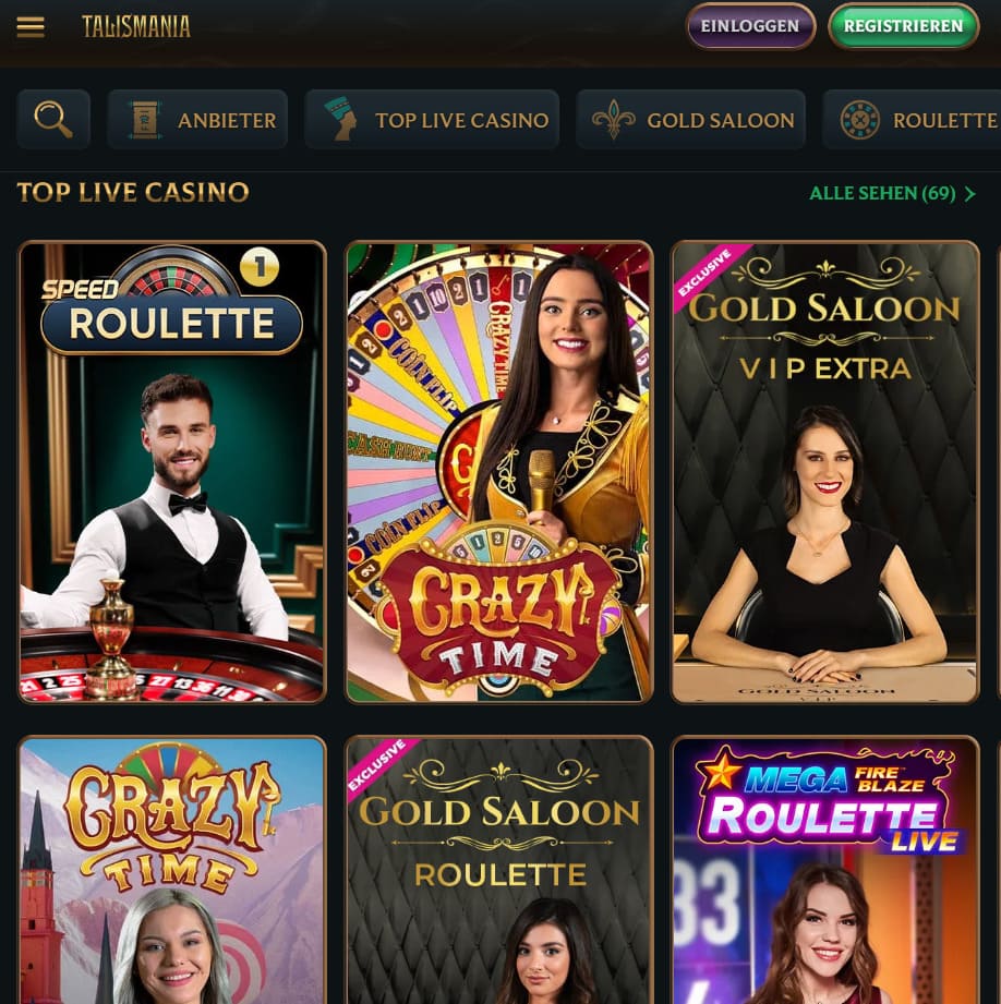 Live-Casino auf Tablet im Talismania Casino